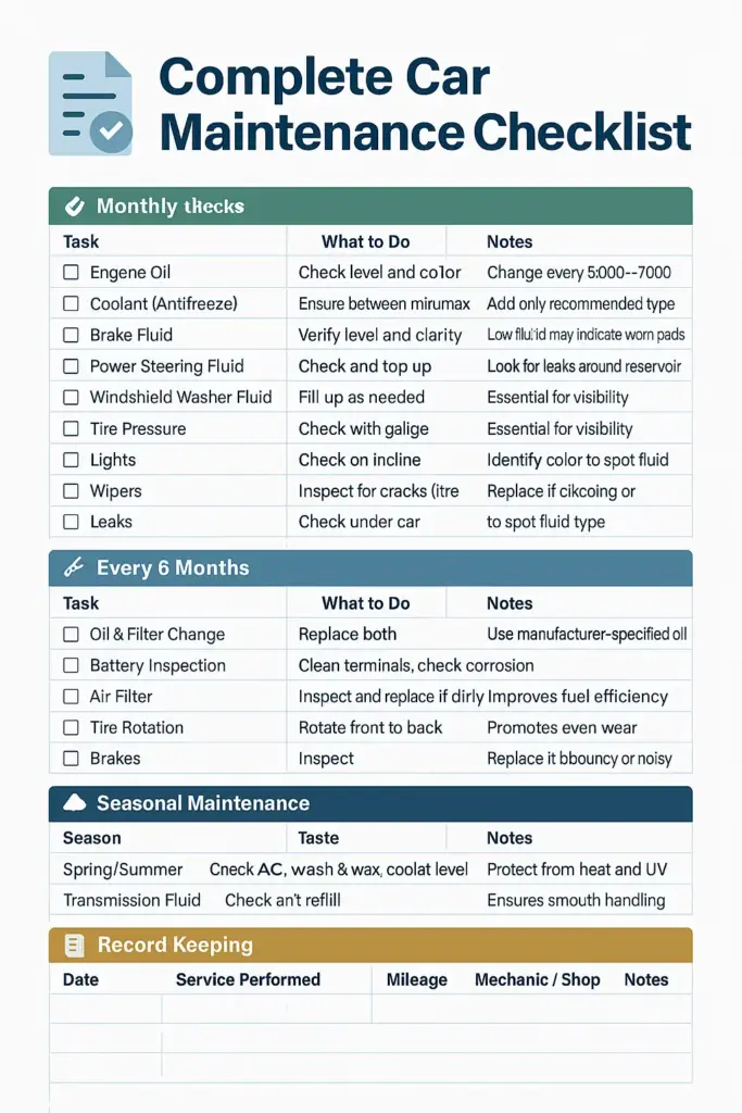 Complete car maintenance checklist-car fix advisor